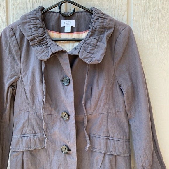 LOFT button up high collar satin lined trench coat - Picture 2 of 16